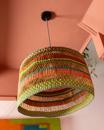 Handmade Ghanaian woven lightshade crafted from natural materials.