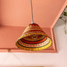 AARVEN Ghanaian Hand Woven Lightshade, cooli light shade in orange, pink, yellow and natural rattan, handmade by artisans in Africa