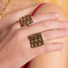 Bold brass ring in AARVEN’s Almasi collection with modern geometric style.