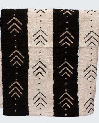 West African Bògòlanfini Mud Cloth 'Black and White Patchwork Strips'-Throw-AARVEN