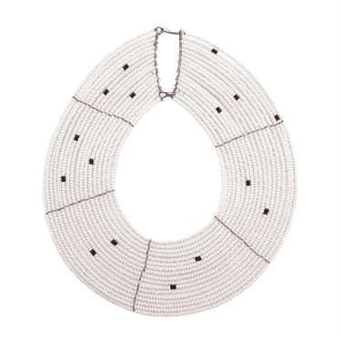 White Beaded Maasai Collar-Wall Decoration-AARVEN