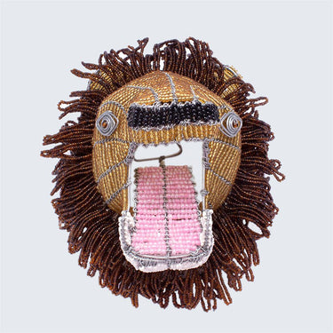 Zimbabwean Beaded Wall Head Decoration 'Lion'-Animal Head-AARVEN