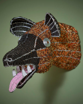 Zimbabwean Beaded Wall Head Decoration 'Wild Dog'-Animal Head-AARVEN